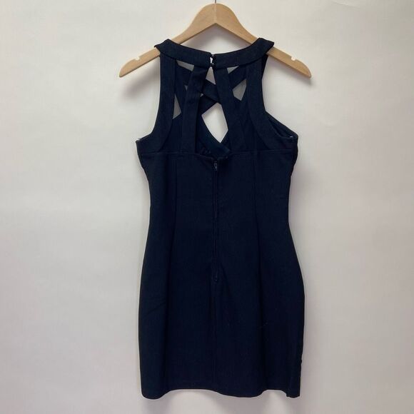 Crystal Doll Black Cutout Bodycon Mini Dress Size 5 Juniors Criss Cross Banded - Picture 5 of 8